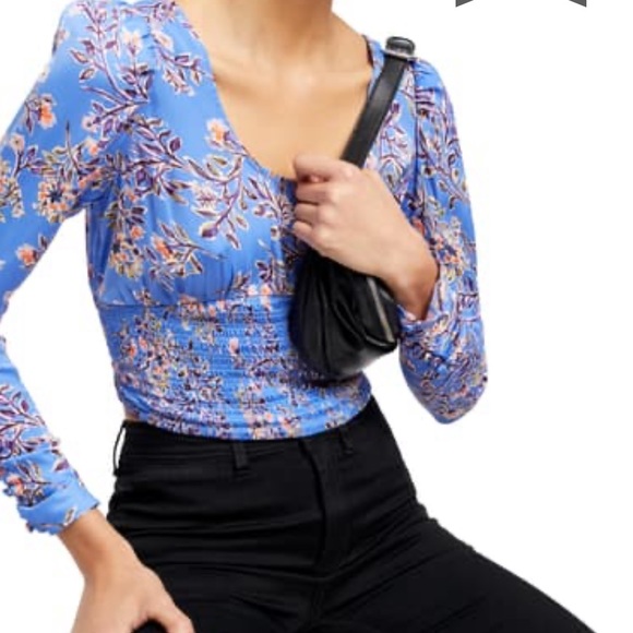 Free People Tops - Free People Printed Santiago Blouse in Blue